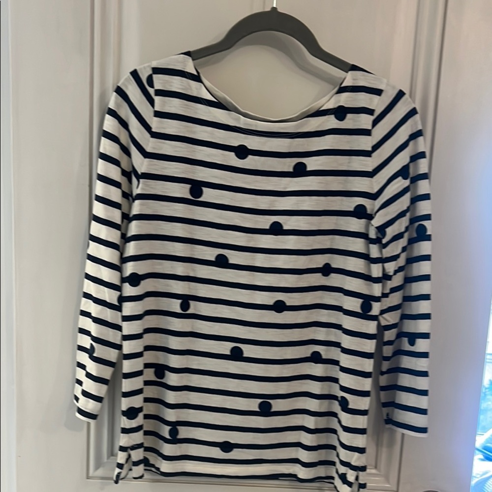 J. Crew White and Blue Striped 3/4 Sleeve top